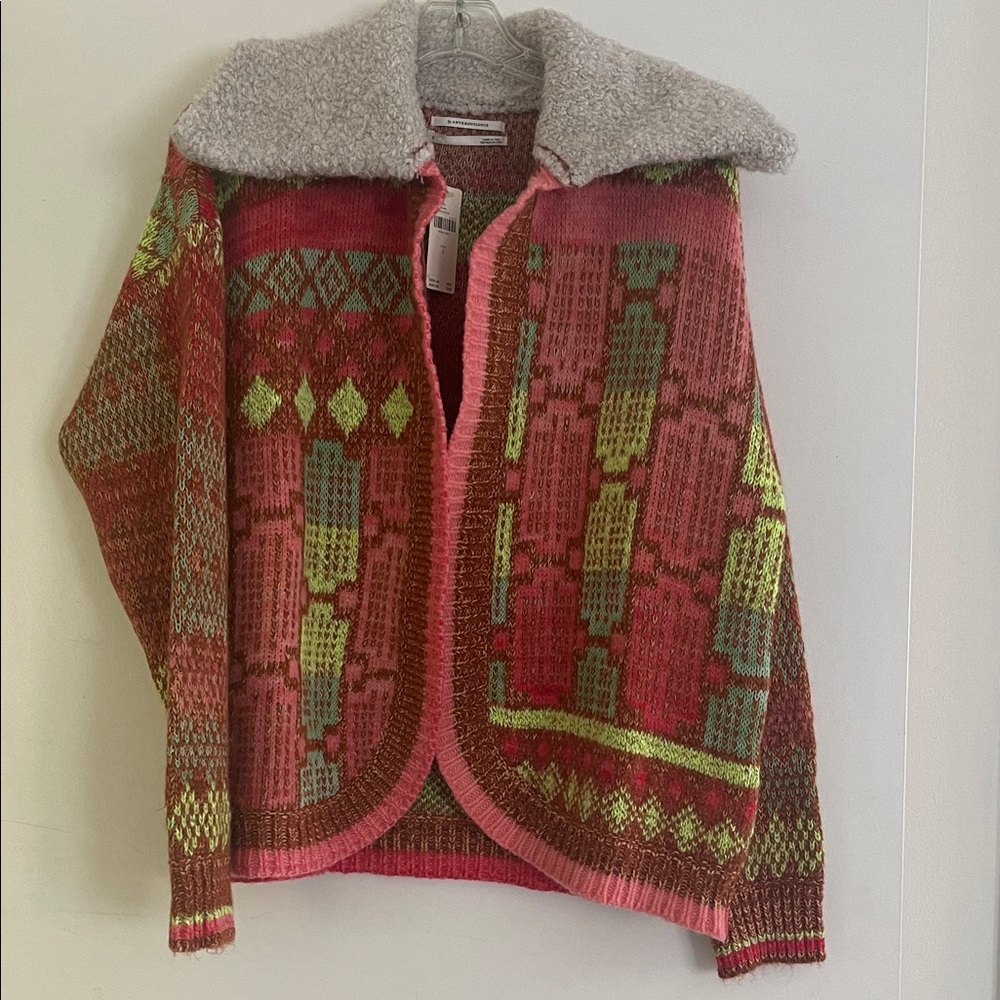 Anthropologie Multicolor Knit Cardigan with Shearling Collar